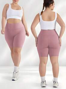 女式加大码纯色高腰紧身短裤，柔软修身，适合健身、瑜伽、休闲、户外、跑步、骑行