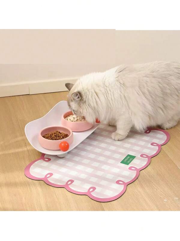 1 pièce de set de table en caoutchouc absorbant à imprimé à carreaux, design de chat, rose