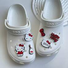 Sanrio 6pcs Hello Kitty Shoe Decorations - 3D Cute & Fashionable Removable Shoe Charms, Suitable For Wooden Clogs And Sandals In Spring/Summer