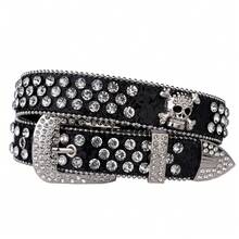 Rhinestone SkullBelt Western Cowgirl Belts For Women Girls Studded PU Leather Country Belt - 銀色 - 查看 9