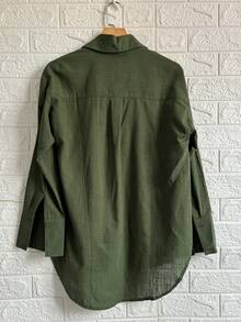 Linen Shirt And Shorts Set - 深綠色 - 查看 4