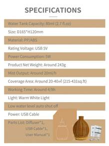 ellestfun 1pc USB 5V 80ml PP Simulation Rattan Weaving Process Ultrasonic Aromatherapy Humidifier, Suitable For Small Room Aroma Diffuser