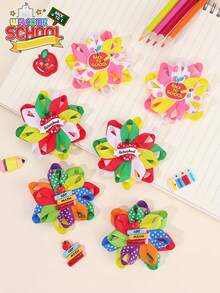 6 件装女童开学发饰花朵形蝴蝶结鳄鱼夹可爱甜美字母铅笔发夹彩色开学第一天发夹新学期礼物发夹儿童发饰 - 彩色 - 查看 8