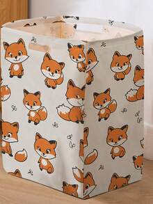 1 pieza Cesta de almacenamiento plegable de gran capacidad con diseño de zorro lindo y asa, cesta de almacenamiento multiusos para guardería, pañales de bebé, ropa, juguetes y organización de varios