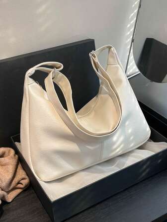 时尚纯色柔软 PU 皮革女士单肩包，休闲简约大容量校园手提包日常通勤包，复古流浪包斜挎包工作包，女士邮差包轻便挎包，适合节日礼物