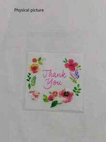 100个烘焙包装小袋，5色自粘半透明花袋，DIY礼品卡装饰袋，“谢谢”印花OPP袋，适用于派对、生日、婚礼和礼物，适用于包装和珠宝包装用品盒