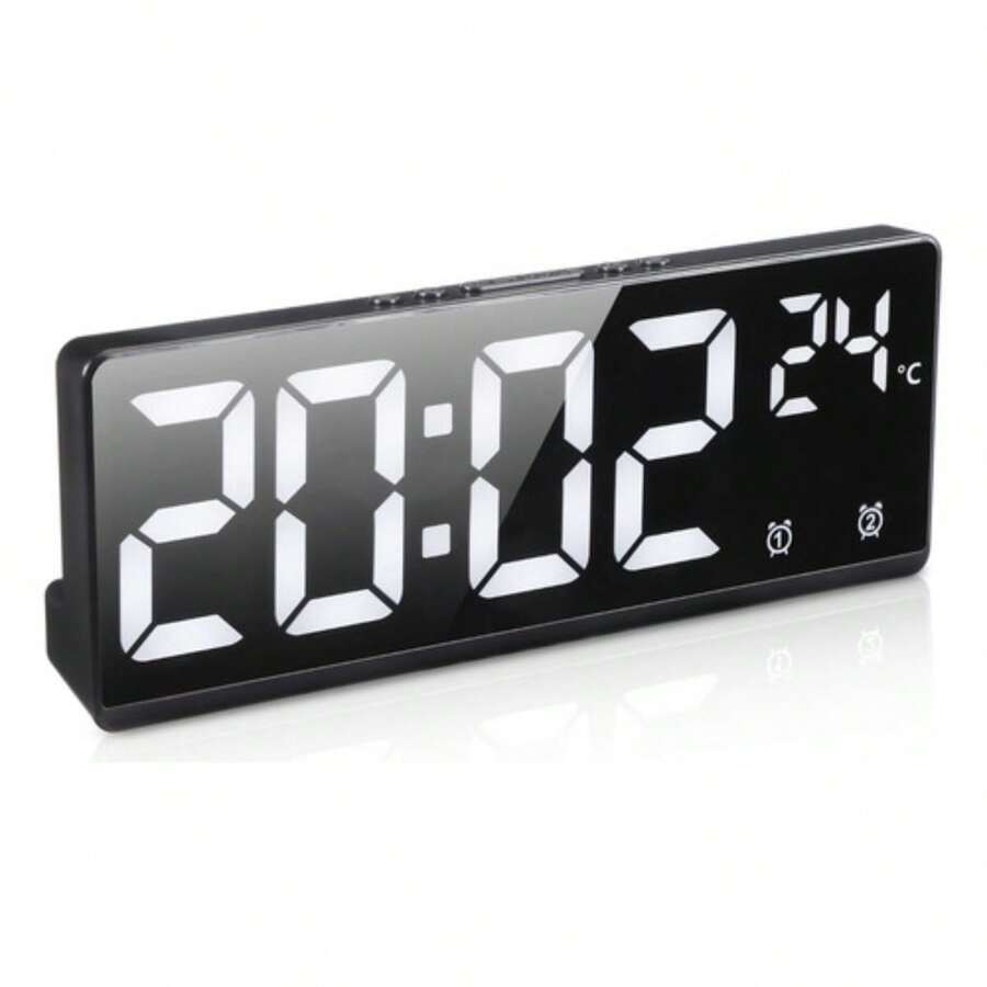 Un nuevo favorito para el hogar creativo: reloj de pared LED digital con termómetro. - Negro - Ver 1