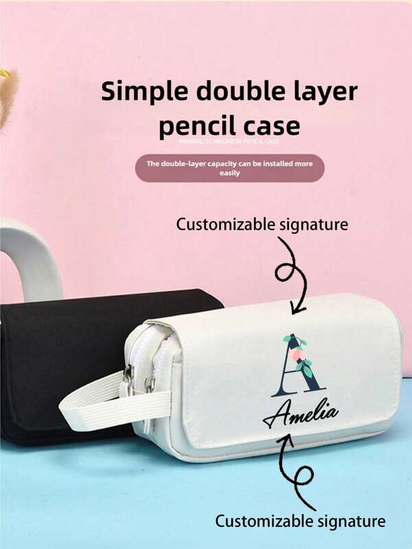 1pc Large Capacity Pencil Case, Multi-Functional High Capacity, Customizable Pattern, Text Signature, Highly Attractive Level Simple Stationery Bag, Suitable As Teacher's Gift, Student's Gift, Or Friend's Gift,Back To School,School Supplies