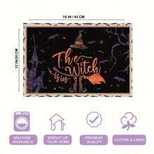 1 pieza/4 piezas Manteles individuales de lino de Halloween, manteles individuales para el desayuno o la cena, accesorios de cocina, fáciles de limpiar, aptos para fiestas de Halloween, mesa de comedor, hogar, restaurante, decoración de restaurante, con diseños de calabaza, bruja y fantasma