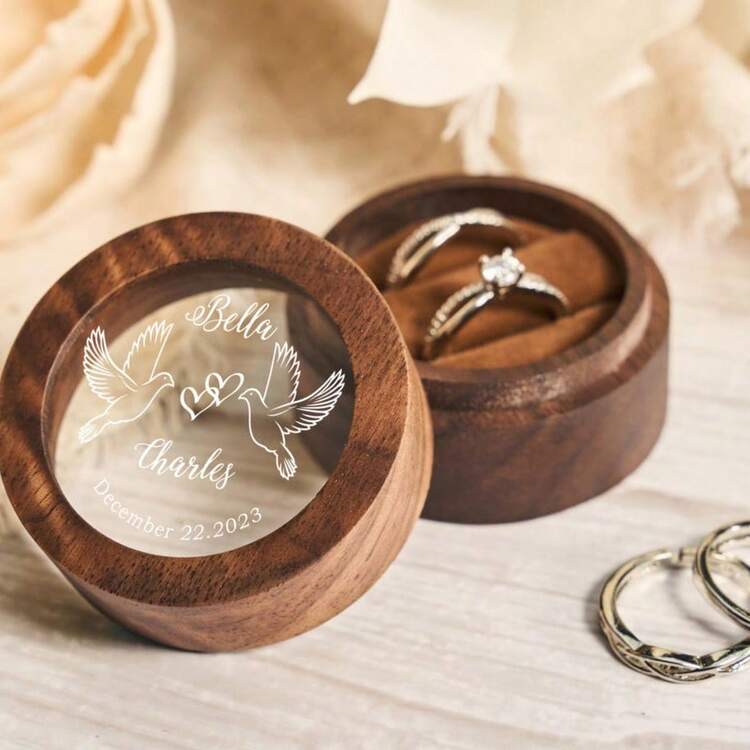 1 hộp đựng nhẫn đôi bằng gỗ óc chó hình bầu dục tùy chỉnh, hộp đựng nhẫn vuông bằng gỗ óc chó, hộp đựng nhẫn tròn, hộp đựng nhẫn cho cửa hàng cưới, hộp đựng nhẫn bằng gỗ chạm khắc cá nhân có tên cho lời cầu hôn, nhẫn cưới, quà kỷ niệm, hộp đựng nhẫn khắc quà kỷ niệm, quà tặng ngày lễ tình nhân, quà sinh nhật - Hộp nhẫn tròn - Xem 12