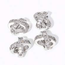 18K Gold Plated Brass Inlaid Zirconia X-Shaped Porous Spacer Beads,Beads Separator,For DIY Jewelry Making Accessories Wholesale - Spacer Beads - View 5