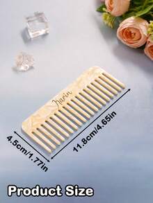 Custom Marble Texture Wide Tooth Comb For Curls, Personalized Gold Stamping Name Comb, Customizable Text Detangler Brush For Women, Birthday And Wedding Anniversary Gifts, Multi-Functional Hair Accessory, Thoughtful Gift - Beige - View 3