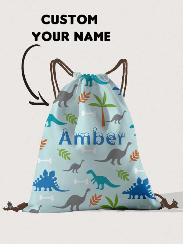 1pc Customizable Drawstring Backpack Printed With Dinosaur Pattern, Can Be Customized With Your Unique Design, Suitable For Children And Teenagers, Can Print Your Own Name Or Gift Your Sibling/Classmate's Name