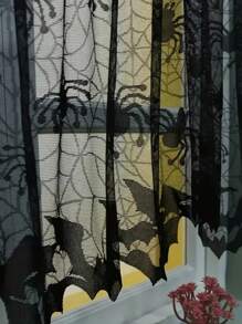1 Pieza de Cortina Valance de Encaje Negro con Telaraña, Decoración de Fiesta de Halloween, Bufanda para la Chimenea, Cortina para Puerta, Pantalla de Lámpara, Cortina Corta Tipo Cenefa Apropiada para Gabinete, Cocina, Decoración del Hogar, Decoración de la Habitación