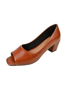 Monte Shoes Women's Pumps Square Toe CM Shoes Block Heel High Comfortable Open - Camel - View 4