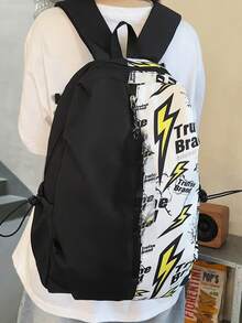 Sac à dos de mode pour homme, sac à dos en canevas de grande capacité, portable, en nylon. Sac à dos de randonnée, de voyage, d'été. Accessoire essentiel de vacances. Convient pour le camping de fin de semaine, l'extérieur, les trajets, l'école, le collège, le lycée, les loisirs, le style minimaliste. Sac à dos avec graffiti - Noir et Blanc - Voir 1