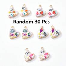 2/15 peças aleatórias multicoloridas góticas coração e mau-olhado charme, adequado para colar faça você mesmo, pulseira, brincos, chaveiro, corrente de telefone, casal presente jóias fazendo