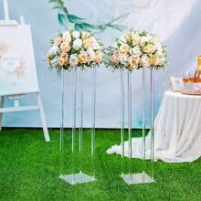 Jarrón alto transparente de acrílico para centro de mesa de boda, soporte floral transparente con diseño geométrico, exhibidor elegante adecuado para decoración de cumpleaños, boda y primavera