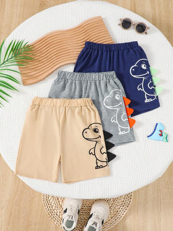 3pcs/Pack Boys' Casual Cute Comfortable Dinosaur Print Shorts