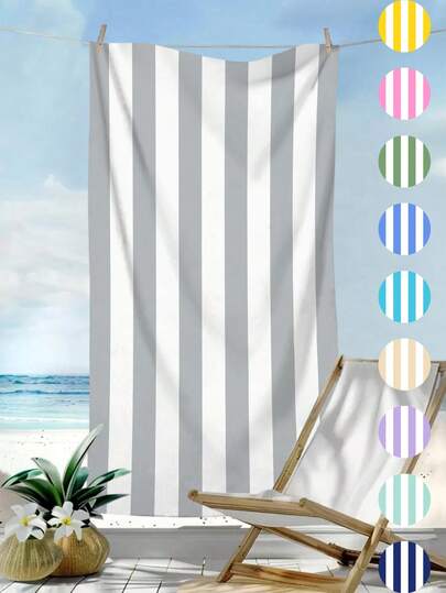 1pc Gray Minimalist Striped Beach Towel, Extra Large Quick Dry Absorbent Anti-Sand Beach Bath Towel, Travel, Swimming Pool, Yoga, Fitness Gym Towel, Essential Beach Accessories & Holiday Gift (Single-Sided Print), Pool Float