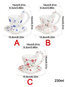 1 Set Taza de café de cerámica pintada a mano con plato, de estilo floral, de gran tamaño para uso doméstico y regreso a la escuela