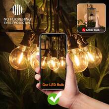25pés 33pés 50pés 65pés Luzes de Cordão LED G40 Soquete E12 Lâmpada de Vidro Vintage G40 1W Globo Branco Quente 2200K Dimmerizada Conectável IP44 À Prova d'Água Decoração Guirlanda Área Externa Jardim Quintal Luz Suspensa - Quente 2200K - Visão 7