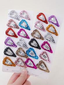 30 件/套彩色闪光心形按扣发夹，适合女婴的闪亮发夹，时尚公主发饰，适合日常使用