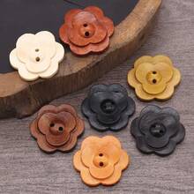 10pcs Vintage Wooden Buttons | Double-Sided Flower Design In Rich Red & Brown, Ideal For Coats, Blazers, Cardigans, And Crafts, Sewing Notions & Supplies - Multicolor - View 1