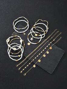 14pcs Simple Bohemian Starfish & Faux Shell Anklets Set, Women's Summer Beach Holiday Date Gift, Casual Daily Party Wear - phong cách 1 - Xem 5