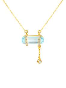 1 件 925 纯银镀 18k 金方形海蓝宝石水晶项链，镶嵌方晶锆石，时尚女士金项链，适合度假、聚会和日常佩戴 - 藍色水晶 - 查看 9