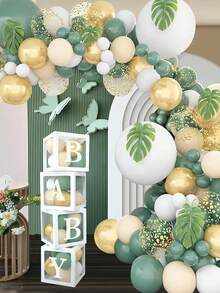 鼠尾草绿色婴儿派对装饰 - 4 件套带字母的婴儿礼盒，适合男孩女孩，鼠尾草绿色和白色气球拱门套装装饰，森林生日派对装饰 - 彩色 - 查看 6