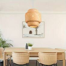 1 件 11.8 英寸复古风格三层竹罩吸顶灯，北欧简约个性化，适用于茶馆、餐厅、农舍、酒吧、书房、卧室照明，复古编织灯罩，不含灯泡