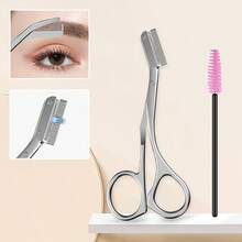 2 Peças Ferramentas mais adequadas para iniciantes no corte de sobrancelhas, Tesoura de cortar sobrancelhas de aço inoxidável com pente, escova de limpeza, pente profissional de sobrancelhas, lâminas afiadas de alta dureza, design ergonômico, para aparar sobrancelhas, cuidados diários para homens e mulheres, maquiagem, barato, decoração de quarto, penteadeira, viagem, acessórios de maquiagem, brindes, viagem, coisas baratas, itens essenciais de viagem - Prata - Visão 1