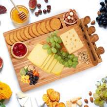 1 Set Large Cheese Board & Knife Set, 4PCS, Bamboo & Wood Cutting Board, Kitchen Cutting Board
