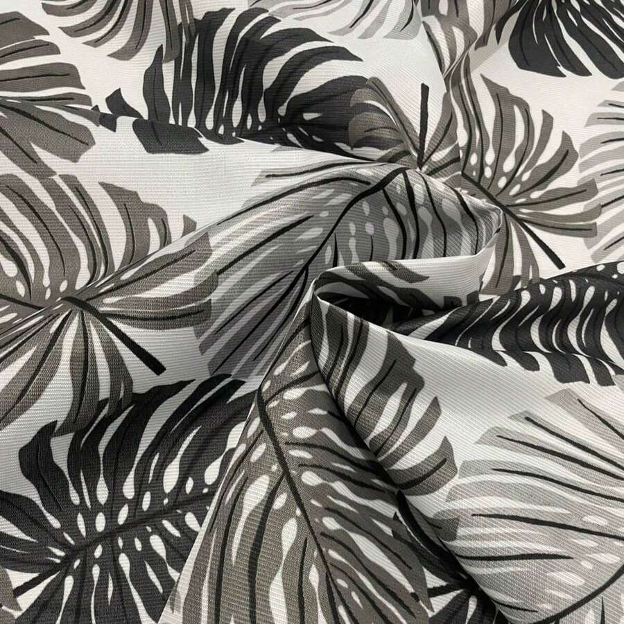 Gorgurinho Fabric 1.50m Wide For Cushions And Towels - Floral Costela de Adão Cinza e Prata - 查看 1