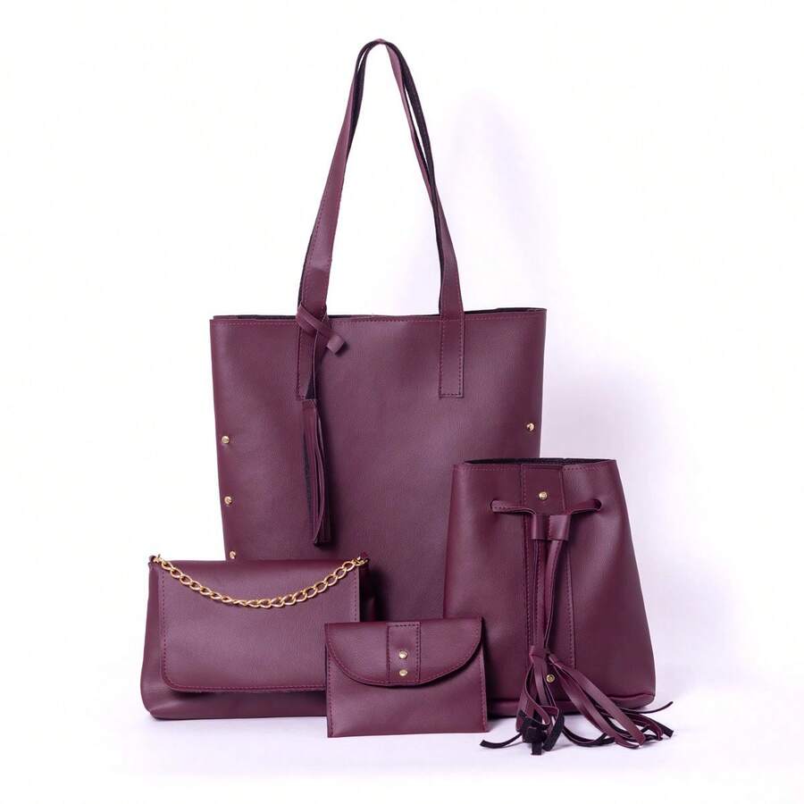 Kit 4 com Bolsas Feminina Sacola Alça de Ombro Carteira Moda de Mão Qualidade Promoção Preto Rosa Caramelo Vinho