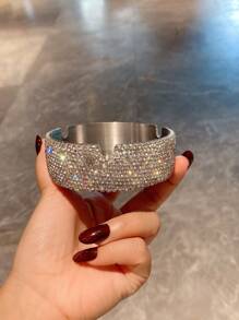 1pc Crystal Rhinestone Ashtray, Home Office Bar Desk Decor Ashtray
