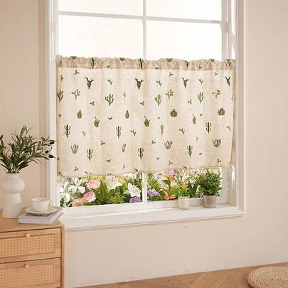 1 pezzo Tenda minimalista ed essenziale con ricamo di cactus e nappine, tenda da caffè, decorazione per la casa