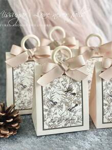 5 pièces Boîte-cadeau de mariage avec motif floral et d'oiseau, boîte-cadeau florale pour fête, anniversaire