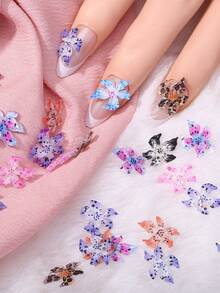 50 件混色树脂芙蓉花、水钻、指甲宝石、3D 花卉指甲贴花、女士美甲装饰 - 彩色 - 查看 4
