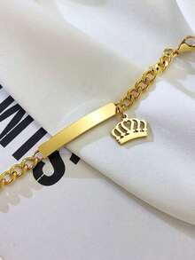 1 件个性化女孩和男孩名字手链，定制 18k 镀金不锈钢条 ID 皇冠手链，定制婴儿礼物，适合儿童女孩和男孩的精致礼物，迎婴派对，亲子活动，家庭爱，爱情主题家庭游戏，DIY 工艺品（情人节），准妈妈礼物，有趣的秘密圣诞老人礼物，母亲节礼物，返校冬季礼物创意男孩女孩情人节 - 金色 - 查看 4