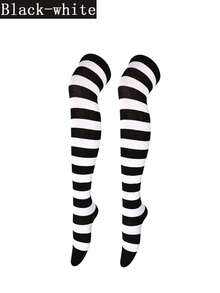1 双女式长筒袜，条纹过膝袜，适合动漫角色扮演，日式风格 - 彩色 - 查看 9