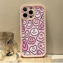 Funda protectora para teléfono con diseño de fondo de cara feliz rosa, estilo lindo y femenino, de silicona TPU suave y resistente a golpes, [compatible con modelos X/Xs/11/12/13/14/15/16 Pro/16 Promax], regalo ideal para novia/mejor amiga, regalo de cumpleaños para mujeres, funda estética y protectora. - Rosa - Ver 6