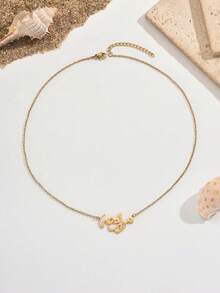 YUZENG 1件18K镀金不锈钢祝福吊坠项链，时尚女款，适合日常佩戴 - 金黃色 - 查看 4