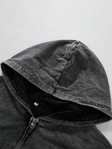 Áo nỉ nữ phong cách cổ điển có khóa kéo, có túi, giặt cũ - màu đen - Xem 5