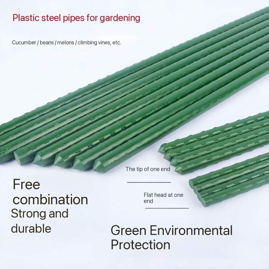 21pcs 1.1mm Durable Metal Trellis Stakes - Garden Stakes For Tomato, Grape, Passion Fruit Vines Support - Greenhouse & Outdoor Gardening Essential, Sturdy Support Tool, PET Coated Metal Core, Anti-Corrosion, Easy To Insert For Climbing Plants, Vines, Fruits And Vegetables