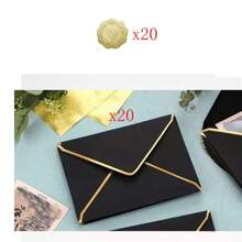 10pcs-50pcs Paper Envelopes With Thank You Stickers For Invitations With Gold Border, Gift Cards Envelopes Self Adhesive Invitation Envelopes With V-Flap, Great For Graduation, Invitation, Baby Shower, Wedding,School Supplies,Back To School