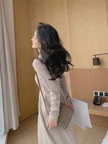 Women Sweater Dresses - 卡其色 - 查看 5