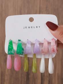 6 pièces/12 pièces/18 pièces/36 pièces Ensemble de boucles d'oreilles géométriques vintage en forme de C et rondes en résine acrylique, convient pour les femmes au quotidien/plage d'été/fête sur un bateau, cadeau