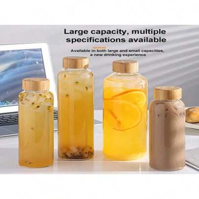 16.90/33.81 Oz Stainless Steel Lid & Bamboo Lid Glass Water Bottle, Reusable For Travel And Storing Beverages, Juices, Smoothies, Kombucha, Tea, 100% Leak-Proof, Refrigerator Drink Storage Container, High-Temperature Resistant Glass Material, Perfect Gift For Halloween/Christmas